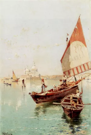 Sailboat in a Venetian Lagoon by Franz Richard Unterberger Oil Painting