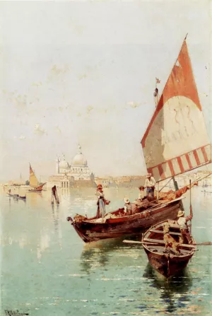 Sailboat in a Venetian Lagoon Oil painting by Franz Richard Unterberger