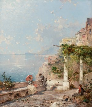 Sorrento, On The Bay Of Naples by Franz Richard Unterberger Oil Painting