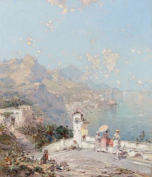 The Amalfi Coast by Franz Richard Unterberger Oil Painting