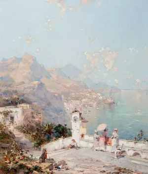 The Amalfi Coast by Franz Richard Unterberger Oil Painting