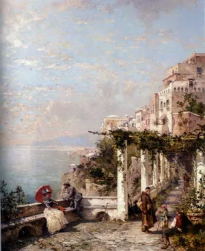 The Amalfi Coast by Franz Richard Unterberger Oil Painting
