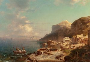The Port of Capri by Franz Richard Unterberger Oil Painting