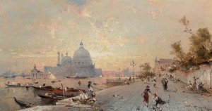 Venice under sunset by Franz Richard Unterberger Oil Painting