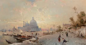 Venice under sunset by Franz Richard Unterberger Oil Painting