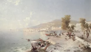 Vietri Sul Mare, Looking Towards Salerno by Franz Richard Unterberger Oil Painting