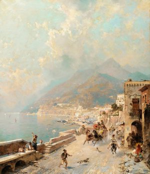 View of Amalfi by Franz Richard Unterberger Oil Painting