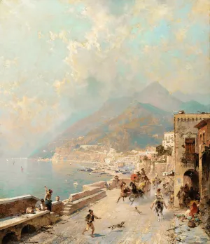 View of Amalfi by Franz Richard Unterberger Oil Painting