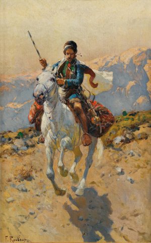 Caucasian Horseman by Franz Roubaud Oil Painting