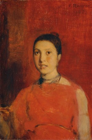 Madchen in rotem Kleid by Franz Rumpler Oil Painting