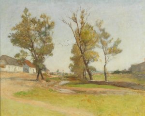Wiese vor einem Dorf by Franz Rumpler Oil Painting