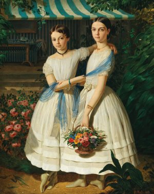 Bildnis zweier Schwestern im Garten by Franz Russ The Elder Oil Painting