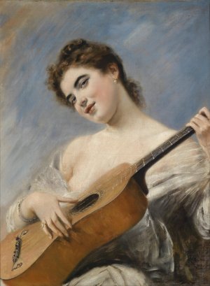 Die Gitarrenspielerin by Franz Russ The Younger Oil Painting