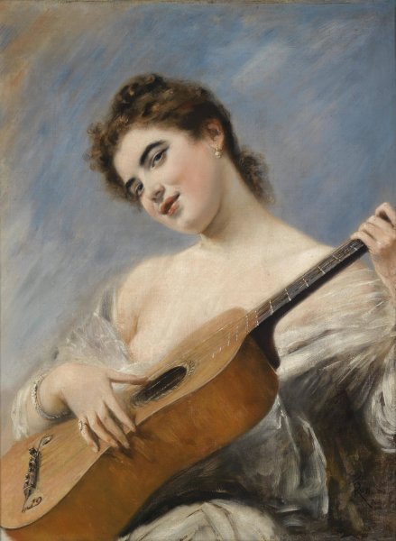 Die Gitarrenspielerin  by Franz Russ The Younger - Hand-Painted Oil Painting Reproduction