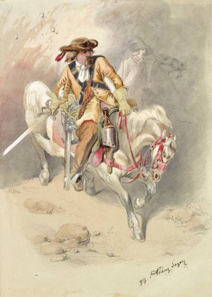 Dragoner auf Schimmel by Franz Sager Oil Painting