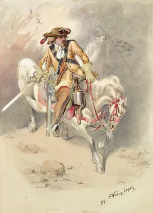 Dragoner auf Schimmel by Franz Sager Oil Painting