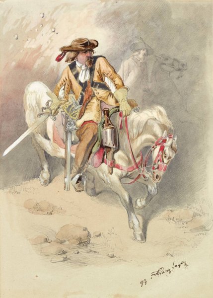 Dragoner auf Schimmel  by Franz Sager - Hand-Painted Oil Painting Reproduction