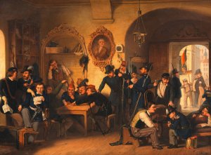 Studentenwachstube der Akademischen Legion in der Aula der alten Universitat im Jahre 1848 by Franz Schams Oil Painting