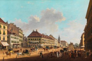 Die Jagerzeile mit dem Leopoldstadter Theater by Franz Scheyerer Oil Painting