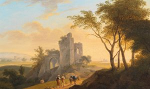 Landschaft Mit Ruine Und Wanderern by Franz Scheyerer Oil Painting