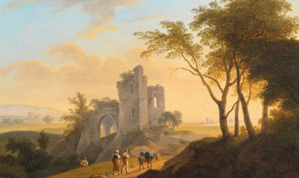 Landschaft Mit Ruine Und Wanderern by Franz Scheyerer - Hand-Painted Oil Painting Reproduction