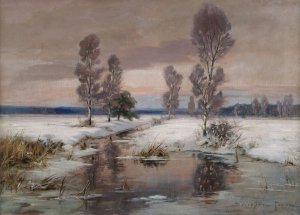 Winterliche Bachlandschaft by Franz Schreyer Oil Painting