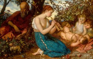 Girl playing The Greek Double Pipe by Franz Seraph Russ Oil Painting