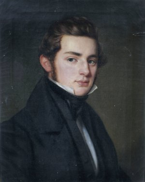 Bildnis eines jungen Herrn in schwarzem Gehrock in Dreiviertelansicht nach rechts. by Franz Seraph Stirnbrand Oil Painting