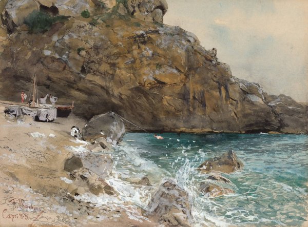 The Beach at Marina Piccola, Capri  by Franz Skarbina - Hand-Painted Oil Painting Reproduction