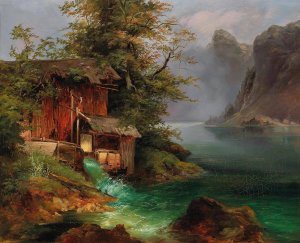 Mill On Lake Hallstatt by Franz Steinfeld Oil Painting