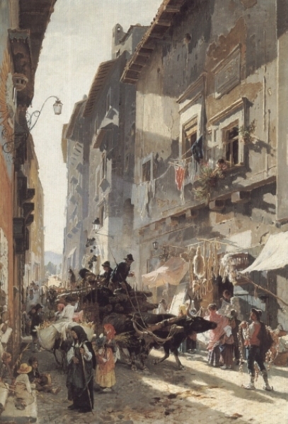 Rue du Marche by Franz Theodor Aerni - Hand-Painted Oil Painting Reproduction