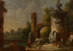 Phantastische Ruinenlandschaft mit Denksaule by Franz Thomas Canton Oil Painting