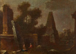 Phantastische Ruinenlandschaft mit Obelisk by Franz Thomas Canton Oil Painting