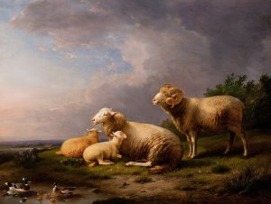 Landscape with Sheep by Franz Van Severdonck Oil Painting