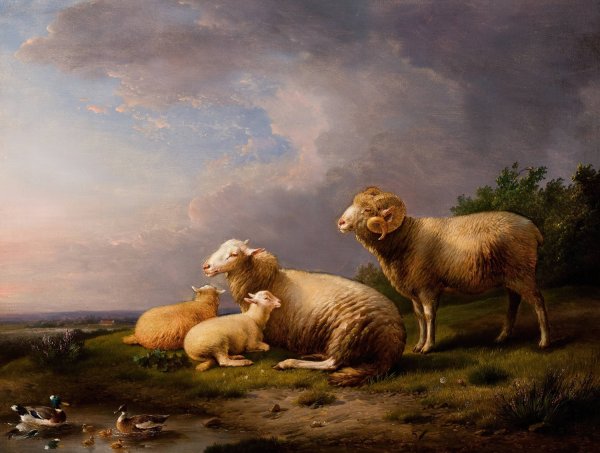 Main Product Photo of Landscape with Sheep  Painting by Franz Van Severdonck