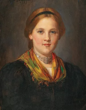 A Tyrolean Young Girl in Traditional Costume by Franz Von Defregger A Tyrolean Young Girl in Traditional Costume by Franz Von Defregger Oil Painting