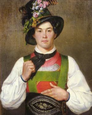 A Young Man In Tyrolean Costume by Franz Von Defregger A Young Man In Tyrolean Costume by Franz Von Defregger Oil Painting