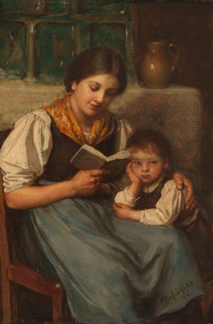 Beim Vorlesen by Franz Von Defregger Oil Painting