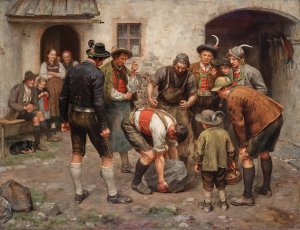 Die Kraftprobe by Franz Von Defregger Oil Painting