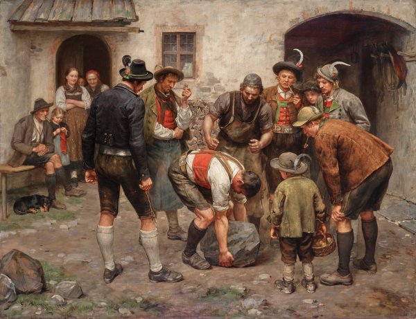 Die Kraftprobe  by Franz Von Defregger - Hand-Painted Oil Painting Reproduction