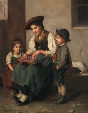 Die Zitherspielerin by Franz Von Defregger Oil Painting