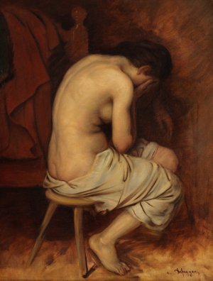 Halbakt by Franz Von Defregger Oil Painting