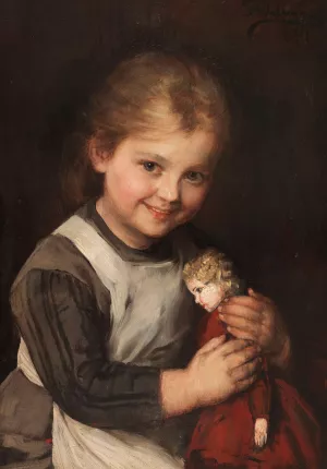 Kind mit Puppe by Franz Von Defregger Oil Painting