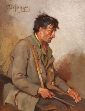 Seated Hunter by Franz Von Defregger Oil Painting
