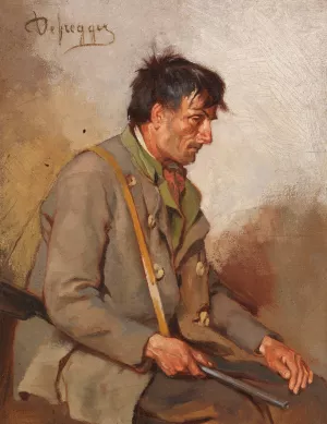 Seated Hunter by Franz Von Defregger Oil Painting