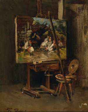 The Easel of the Artist by Franz Von Defregger Oil Painting