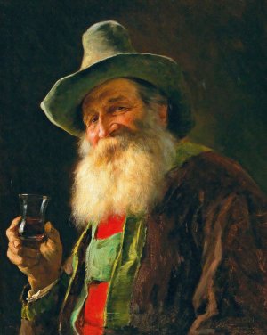 Tyrolean Farmer with Wine Glass by Franz Von Defregger Oil Painting