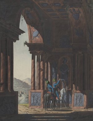 Two Mounted Soldiers in Classical Ruins, for a poem by Cremes by Franz Von Hauslab The Younger Oil Painting
