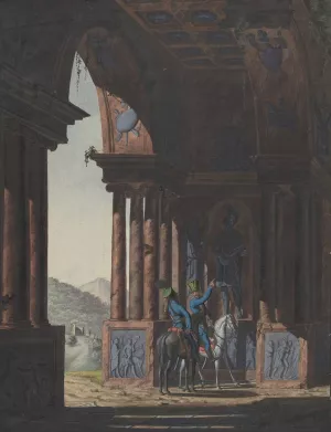 Two Mounted Soldiers in Classical Ruins, for a poem by Cremes by Franz Von Hauslab The Younger Oil Painting