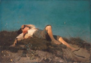 A shepherd boy by Franz Von Lenbach Oil Painting